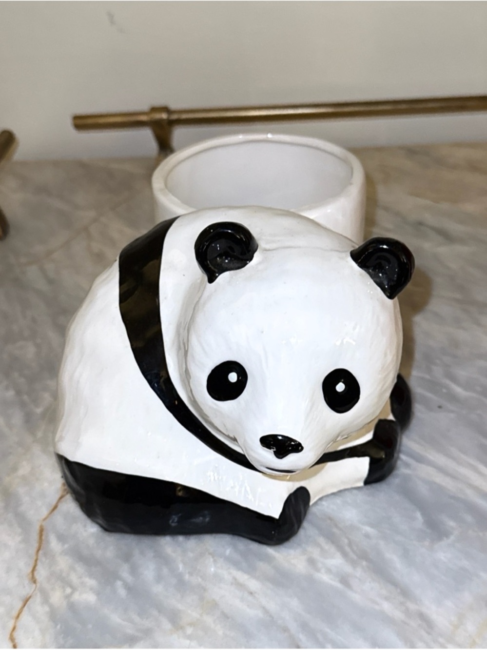 Vintage Ceramic Panda Planter - Black and White Decorative Pot